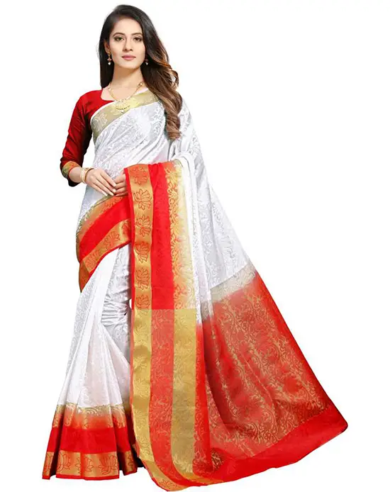 Mysore Silk Blend, Nylon Blend Saree Red, White