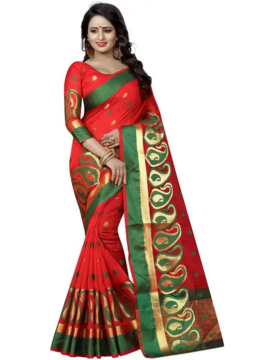 Paisley Banarasi Cotton Silk Red Saree