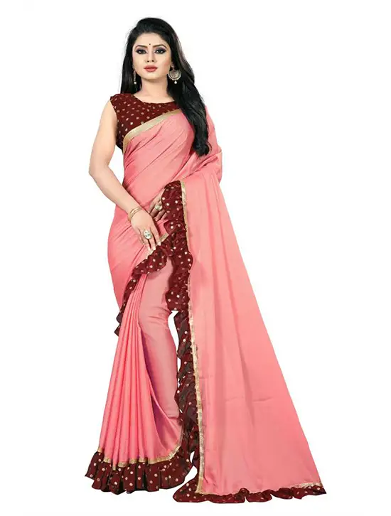Printed Bollywood Georgette Peach Color Saree