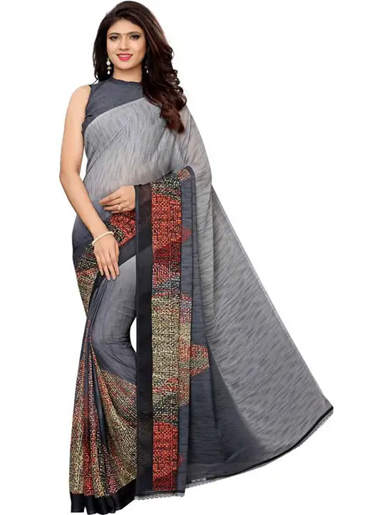 Printed Daily Wear Georgette, Chiffon Grey Color Saree