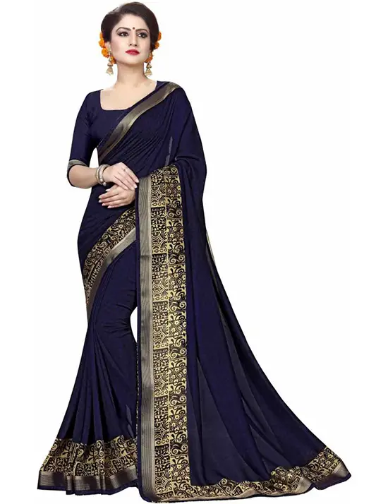Printed Fashion Poly Georgette Navy Blue Saree