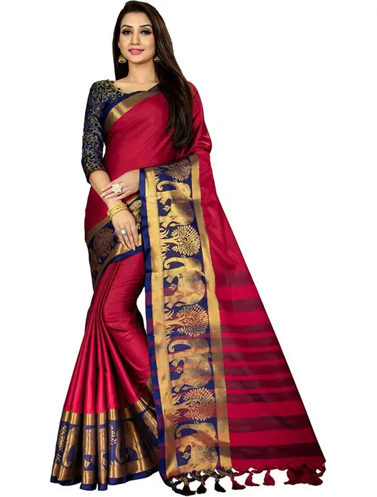 Self Design Bollywood Cotton Silk Red Saree