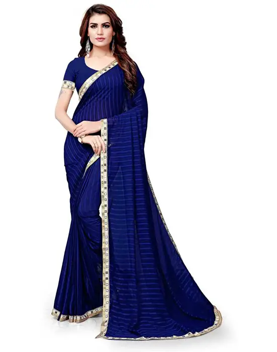 Self Design Daily Wear Poly Georgette Navy Blue Saree