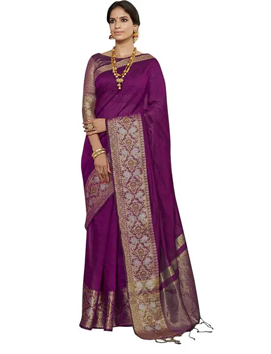 Self Design Fashion Cotton Silk Purple Saree