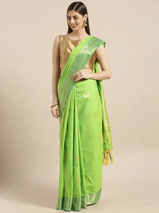 Silk Blend Woven Design Kanjeevaram Fluorescent Green Saree