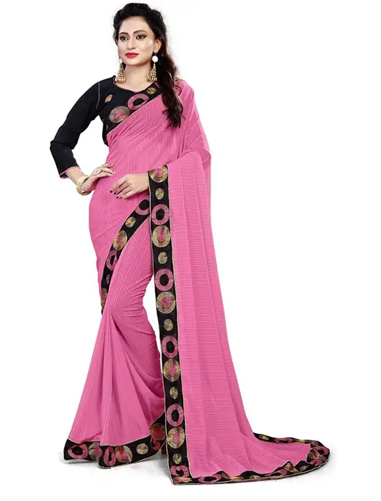 Solid Bollywood Poly Georgette Pink Saree