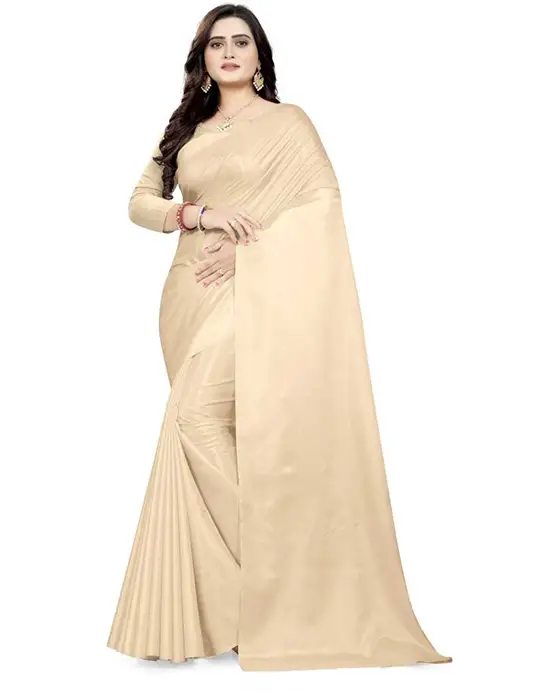 Solid Bollywood Silk Blend Cream Colour Saree