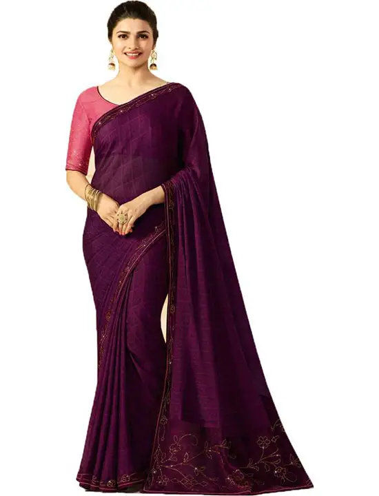 Solid Daily Wear Silk Blend Purple Saree