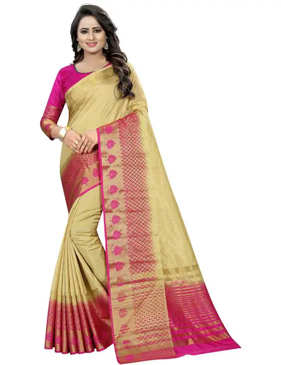  Solid Dharmavaram Art Silk Gold Color Saree