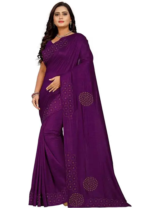 Solid Fashion Poly Silk Purple Saree