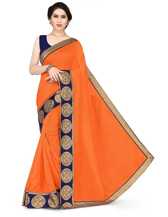 Solid Fashion Silk Blend Orange Saree