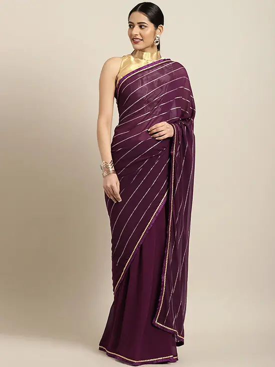 Solid Poly Georgette Burgundy Saree