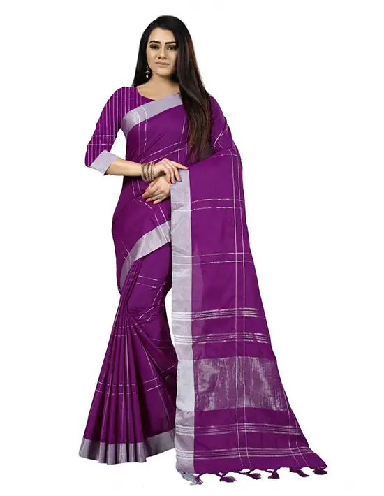 Striped Daily Wear Cotton Linen Blend Purple Saree