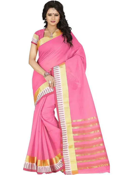 Striped Venkatagiri Cotton Silk Saree  (Pink)