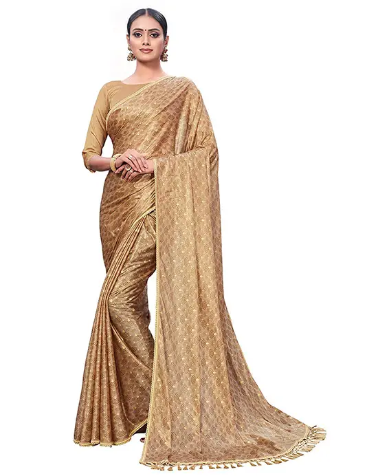 Women Silk Gold Color Saree