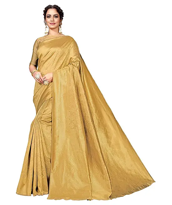 Women's Kanchipuram Silk Gold Color Saree