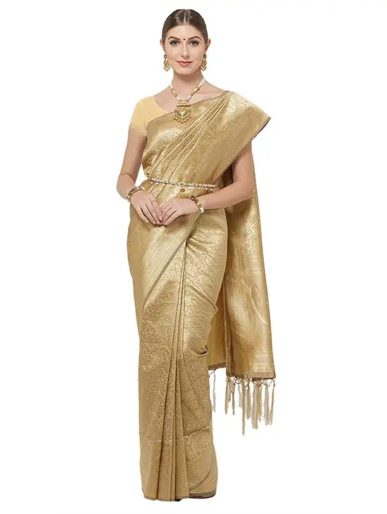  Women's Kanjivaram Art Silk Gold Color Saree