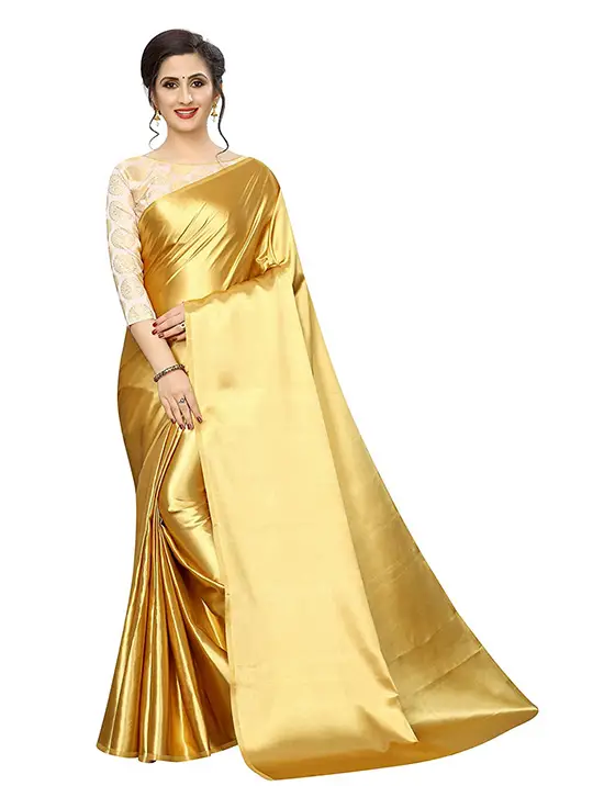 Women's Satin Gold Color Saree