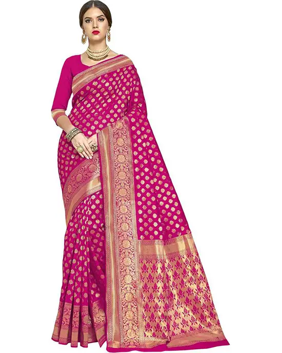 Woven Banarasi Silk Blend, Jacquard Pink Saree