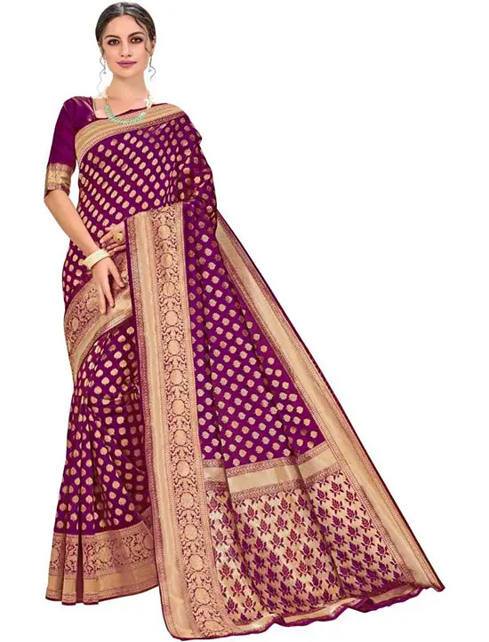 Woven Banarasi Silk Blend, Jacquard Purple Saree