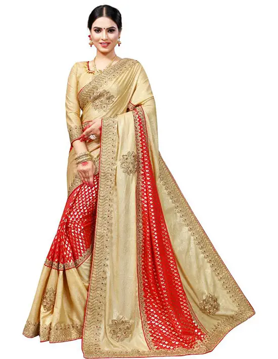 Woven Bollywood Jacquard, Art Silk Gold Color Saree