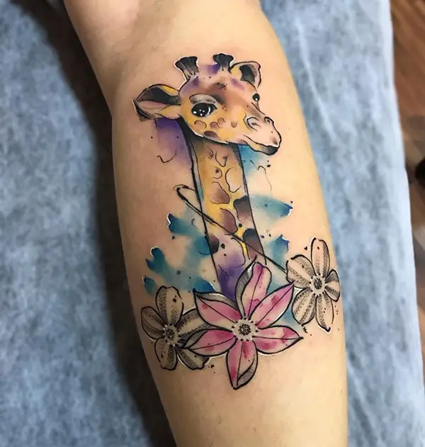 Colorful Giraffe Tattoo