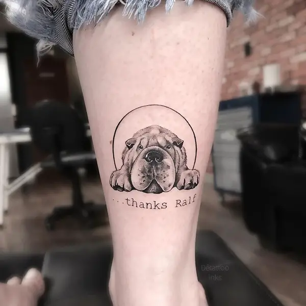 Cute Dog Tattoo on Leg