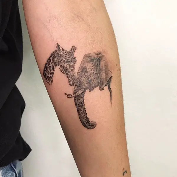 Elephant and Giraffe Tattoo
