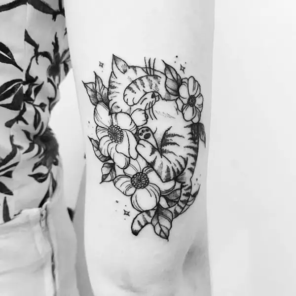 Kitten among Flowers Tattoo