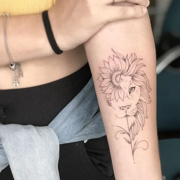 Lion Tattoo Inked with Sunflower