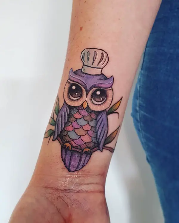 Owl Tattoo with Colorful Details Bring the Design to Life