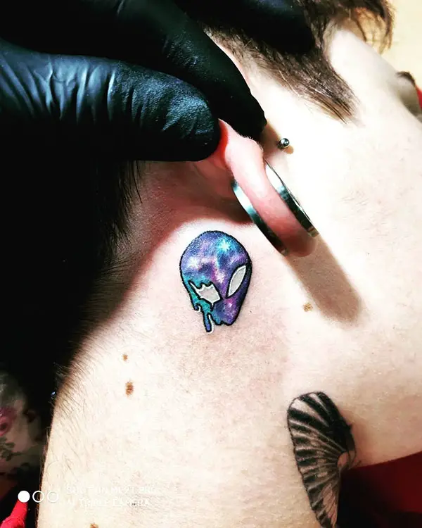 A Colorful Alien Tattoo for Neck