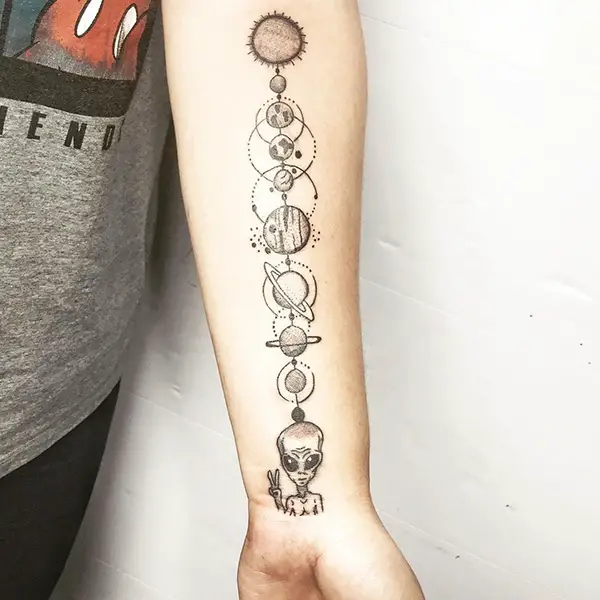 Aliens in Solar System Tattoo