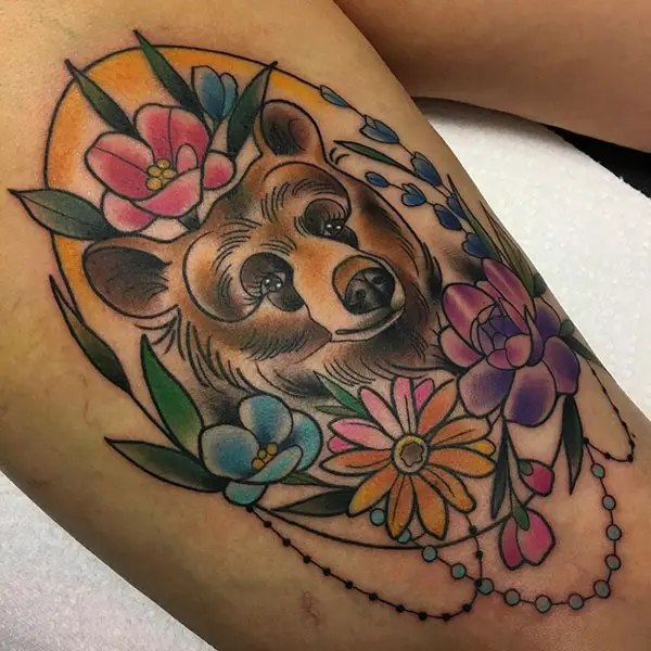 Bear Among Colorful Flowers