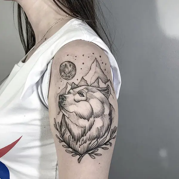 Bear and Moon Tattoo