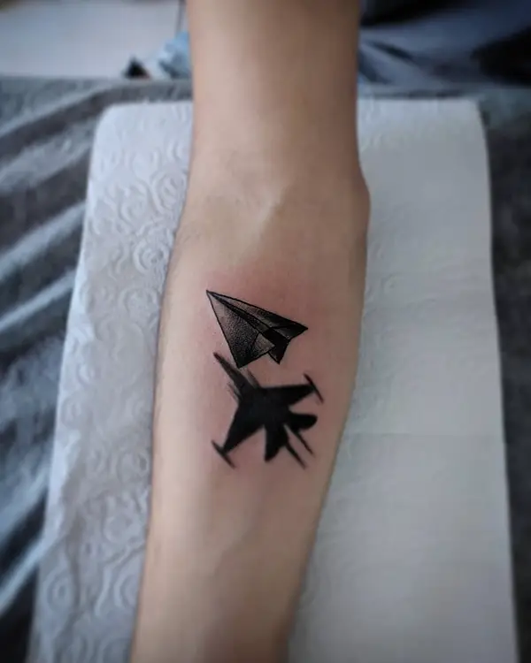 Black and White Airplane and a Paper Plane Tattoo