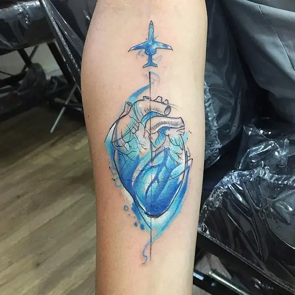 Colorful Airplane Tattoo with Heart