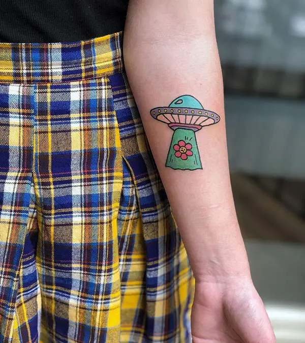 Cute Colorful UFO Tattoo