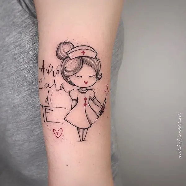 Cute Nurse Tattoo in Black and White