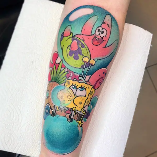 Enjoying Spongebob and Pattrick Star Tattoo