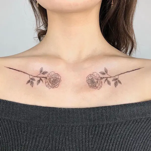 Flower Tattoo on Both Collarbones