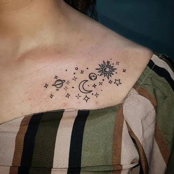 Galaxy Tattoo on Collarbone