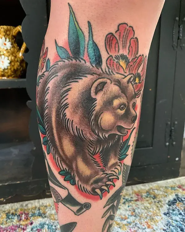 Intricate Bear Walking Through the Jungle Tattoo