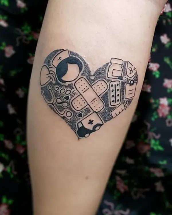 Intricate Heart with all Medical Elements Tattoo