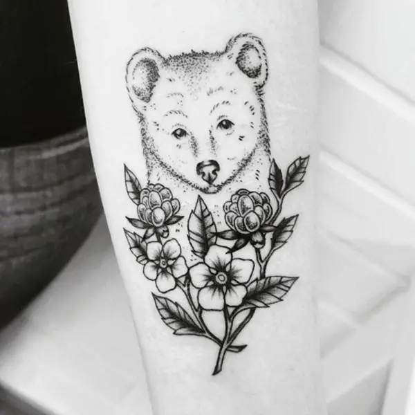 Little Cub with Flowers Tattoo