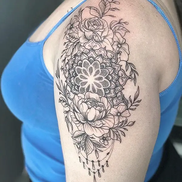 Mandala Art with Flowers Tattoo