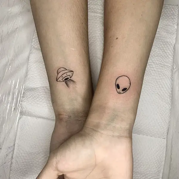 Minimalistic UFO and Alien Tattoo