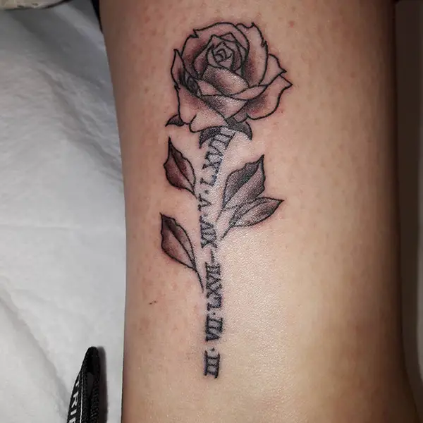 Roman Numerals Tattoo with a Rose