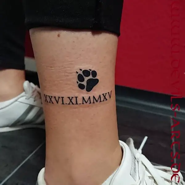 Roman Numerals Tattoo with your Pet’s Paw