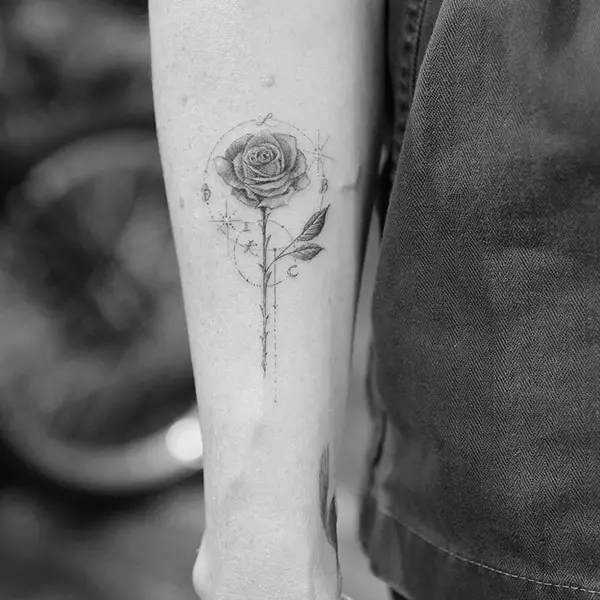 Rose with Leaves Tattoo